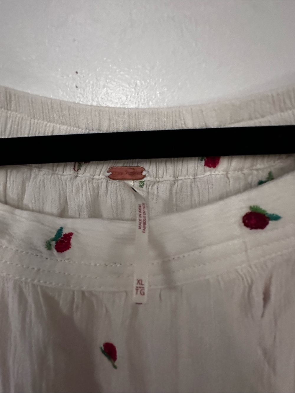 Free People White Tiered Peasant skirt with Red Embroidered Dots - Picture 3 of 3